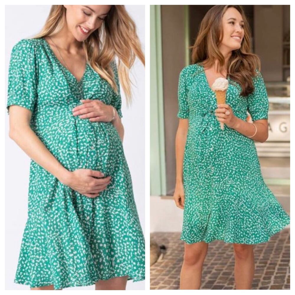 Seraphine Daffodil Maternity Dress Green Floral Tie Front US 4